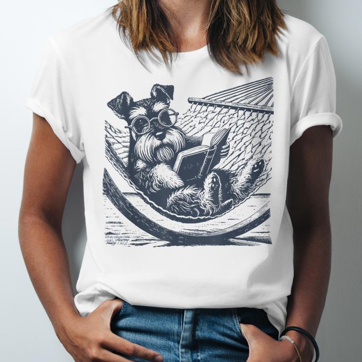 Schnauzer Hammock Reading Book Schnauzer Glasses Unisex Jersey T-Shirt