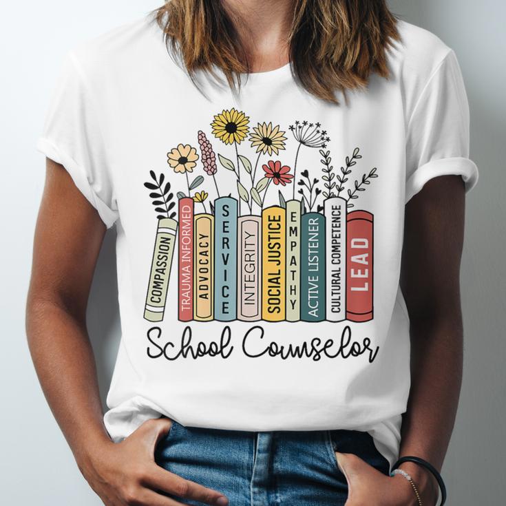 School Counselor Wildflower Book School Counseling Life Unisex Jersey T-Shirt
