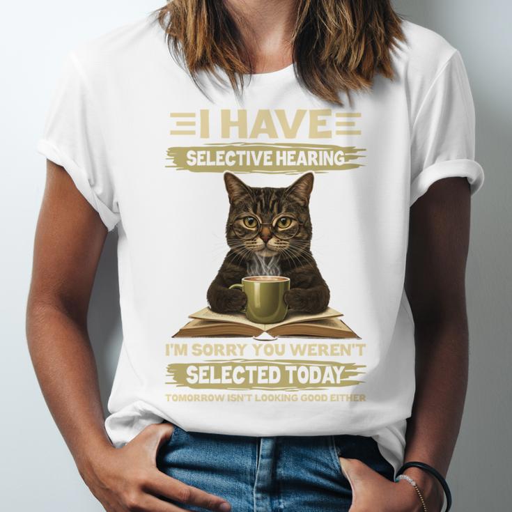 i Have Selective Hearing Cat Coffee Books Retro Unisex Jersey T-Shirt