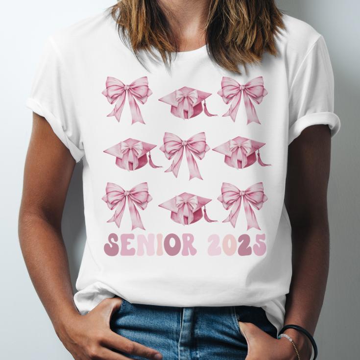 Senior 2025 Coquette Pink Bow Class Of 2025 Graduation Girls Unisex Jersey T-Shirt