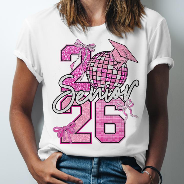 Senior 2026 Graduation Girls Coquette Pink Bow Class Of 2026 Premium Unisex Jersey T-Shirt