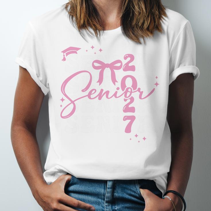 Senior 2027 Class Of 2027 Coquette Pink Bow Graduation 2027 Premium Tri-Blend Unisex Jersey T-Shirt