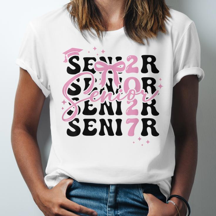 Senior 2027 Class Of 2027 Coquette Pink Bow Graduation 2027 Unisex Jersey T-Shirt