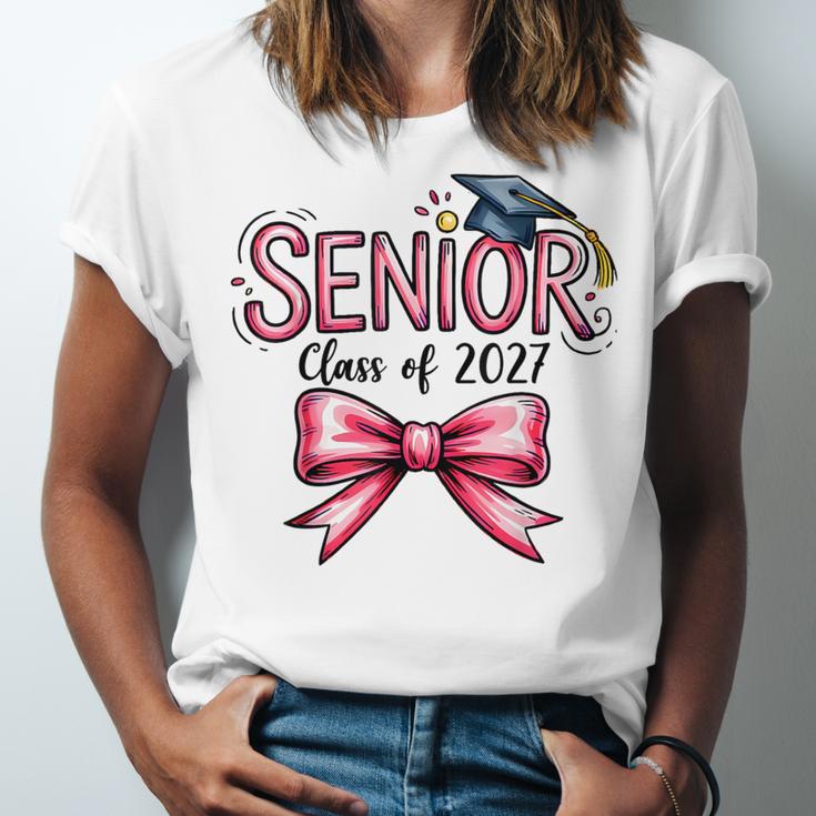 Senior Class Of 2027 Coquette Pink Bow Graduation 2027 Girls Unisex Jersey T-Shirt