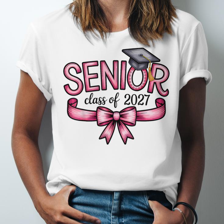 Senior Class Of 2027 Coquette Pink Bow Graduation 2027 Women Unisex Jersey T-Shirt