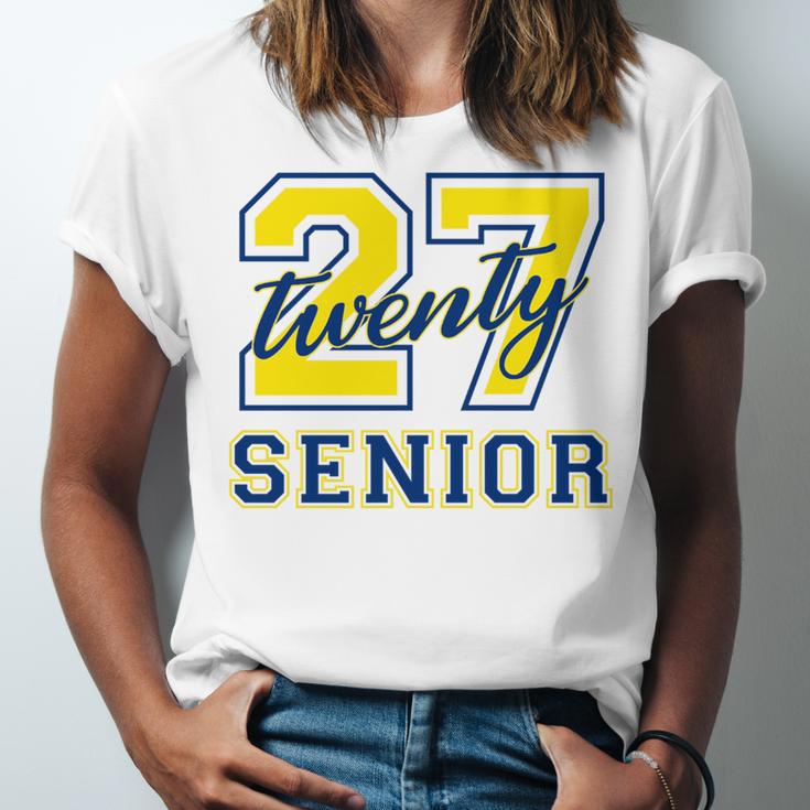 Senior Class Of 2027 Graduation Yellow And Blue On The Back Premium Tri-Blend Unisex Jersey T-Shirt