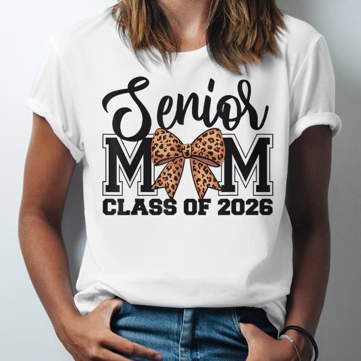 Senior Mom Class Of 2026 Graduation Leopard Coquette Bow Unisex Jersey T-Shirt