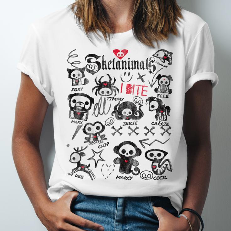 Skelanimals I Bite Vintage Retro Dead Pet Textbook Collage Unisex Jersey T-Shirt