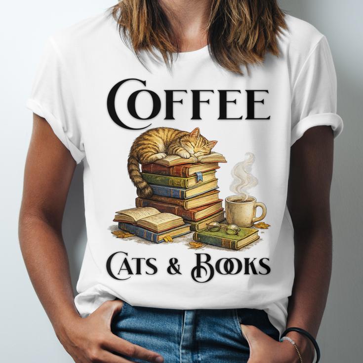 Sleeping Cat And Books With Coffee Lover Unisex Jersey T-Shirt