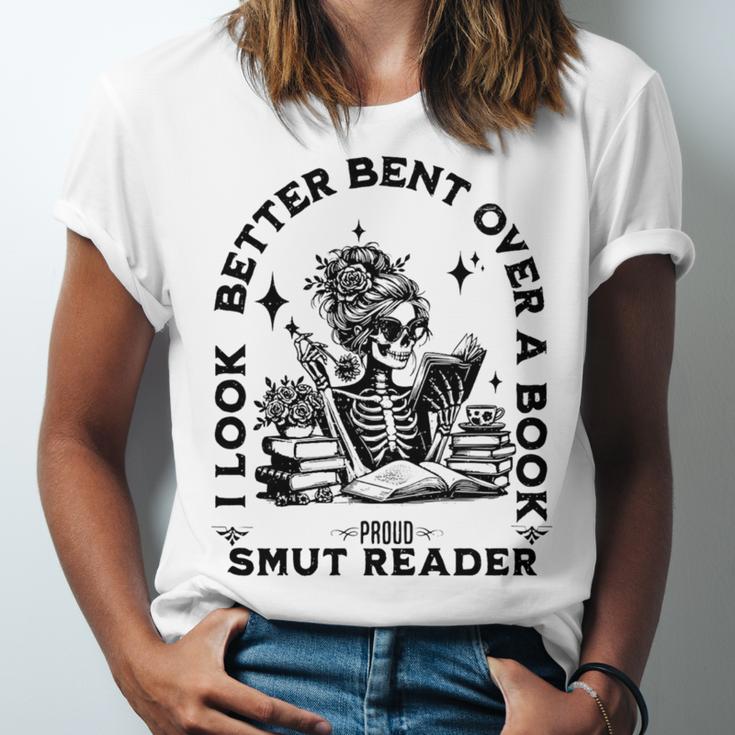 Smut Reader Skeleton Book Lover Dark Humor Art Premium Tri-Blend Unisex Jersey T-Shirt