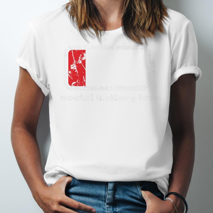 Social Battery Low Introvert Premium Unisex Jersey T-Shirt Social Battery Low Introvert Premium Unisex Jersey T-Shirt