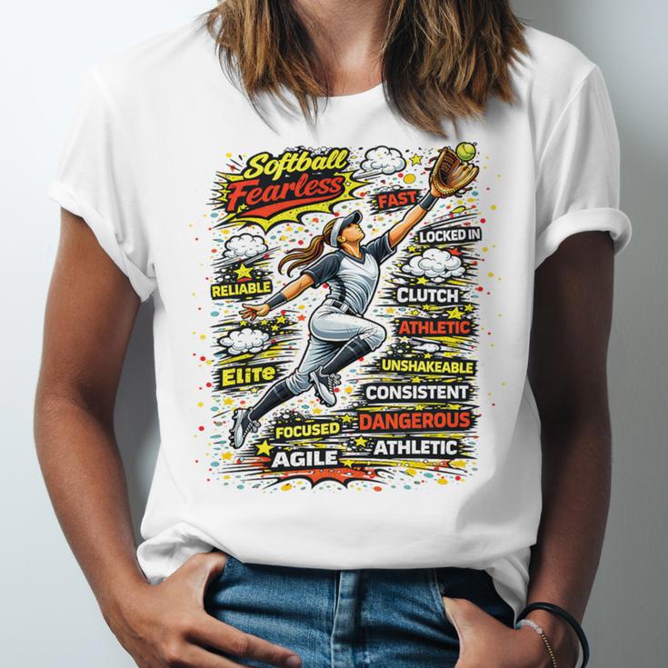 Softball Outfielder Best Traits Brave Retro Comic Book Art Premium Tri-Blend Unisex Jersey T-Shirt