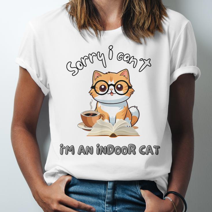 Sorry I Can't Indoor Cat Top For Introvert With Coffee Book Unisex Jersey T-Shirt Sorry I Can't Indoor Cat Top For Introvert With Coffee Book Unisex Jersey T-Shirt