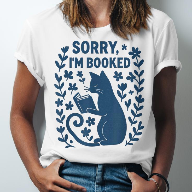 Sorry I'm Booked Cat Reading Book Boho Flowers Vintage Unisex Jersey T-Shirt Sorry I'm Booked Cat Reading Book Boho Flowers Vintage Unisex Jersey T-Shirt
