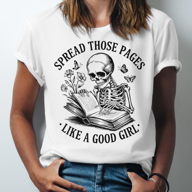 Spread Those Pages Like A Good Girl Skeleton Floral Book Unisex Jersey T-Shirt Spread Those Pages Like A Good Girl Skeleton Floral Book Unisex Jersey T-Shirt