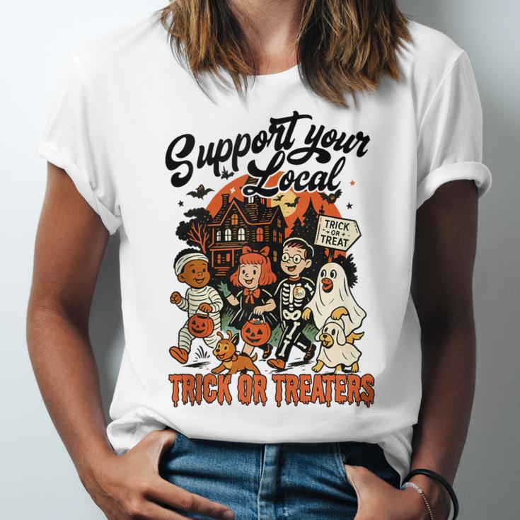Support Your Local Trick Or Treaters Retro Spooky Nostalgia Unisex Jersey T-Shirt Support Your Local Trick Or Treaters Retro Spooky Nostalgia Unisex Jersey T-Shirt