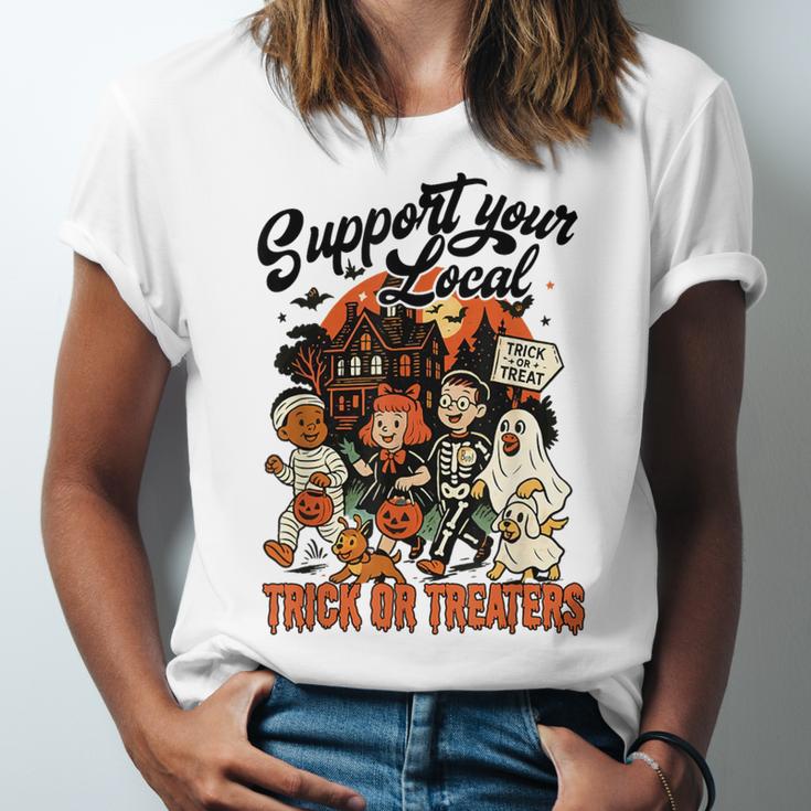 Support Your Local Trick Or Treaters Retro Spooky Nostalgia Unisex Jersey T-Shirt Support Your Local Trick Or Treaters Retro Spooky Nostalgia Unisex Jersey T-Shirt