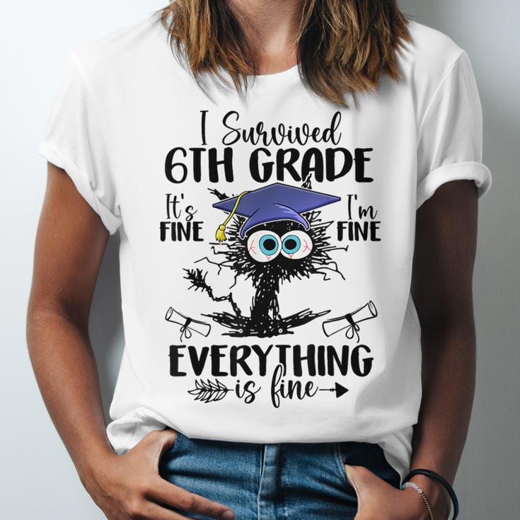I Survived 6th Grade Graduated Cat Graduation For Men Women Girls Kids Unisex Jersey T-Shirt
