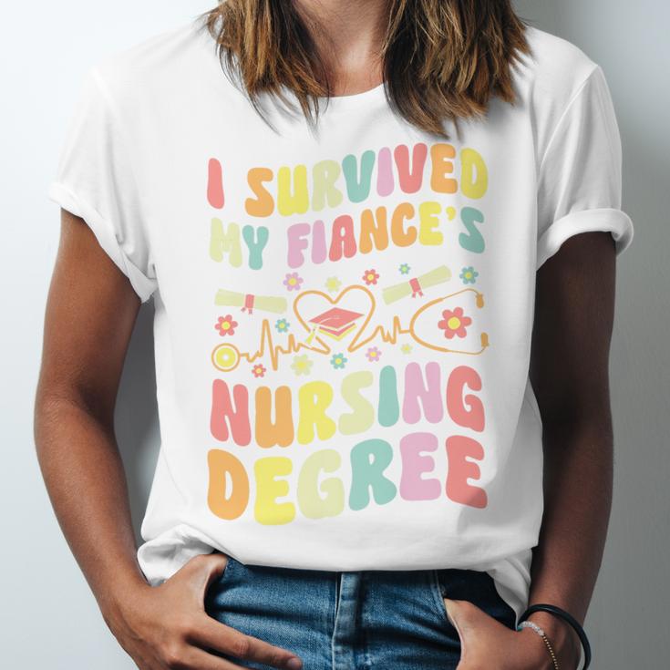 i Survived My Fiance's Nursing Degree Graduation Groovy Premium Unisex Jersey T-Shirt