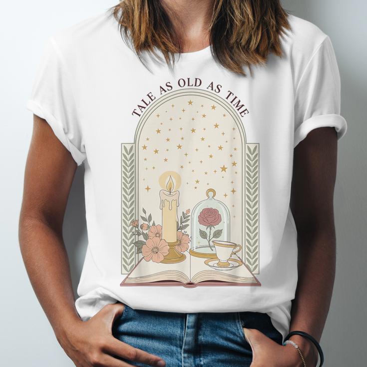 Tale As Old As Time Rose Candle And Book Unisex Jersey T-Shirt