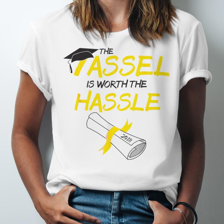 Tassel Worth The Hassle 2018 Graduation Quote Ylw Unisex Jersey T-Shirt