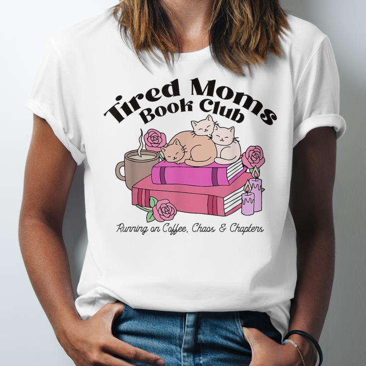 Tired Moms Book Club Running On Coffee Chaos And Chapter Cat Unisex Jersey T-Shirt