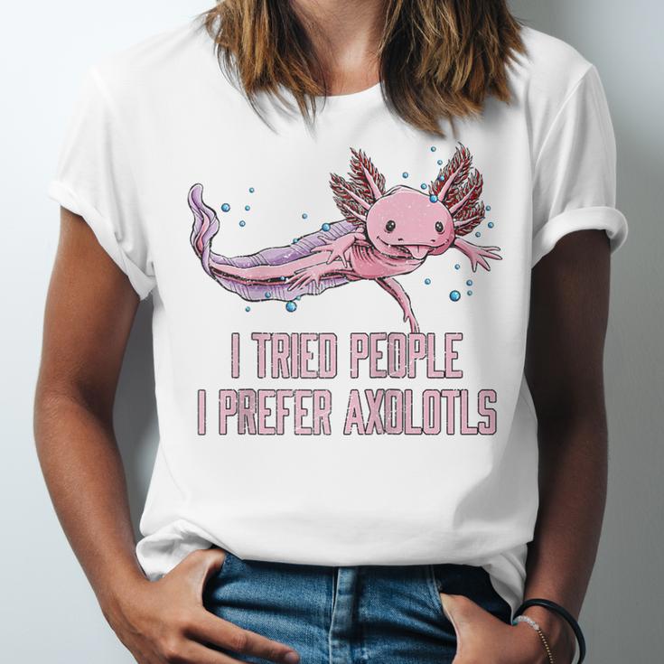 I Tried People I Prefer Axolotl Salamander Introvert Raglan Baseball Tee Unisex Jersey T-Shirt