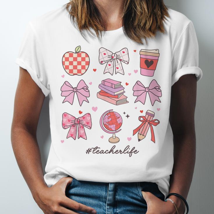 Valentine Teacher Cute Bows Apple Globe Pencil Books Art Unisex Jersey T-Shirt