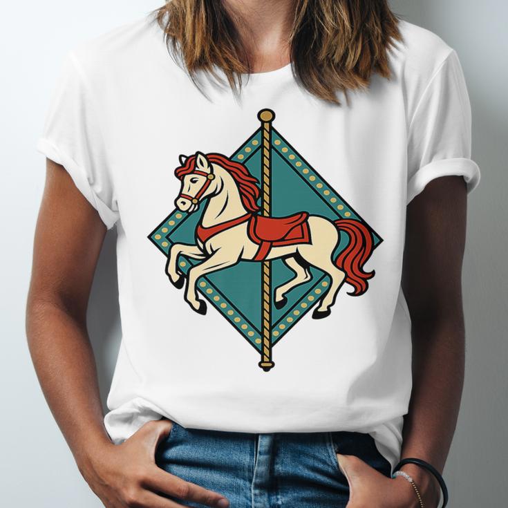 Vintage Carousel Horse Merry Go Round Nostalgia Art Premium Unisex Jersey T-Shirt