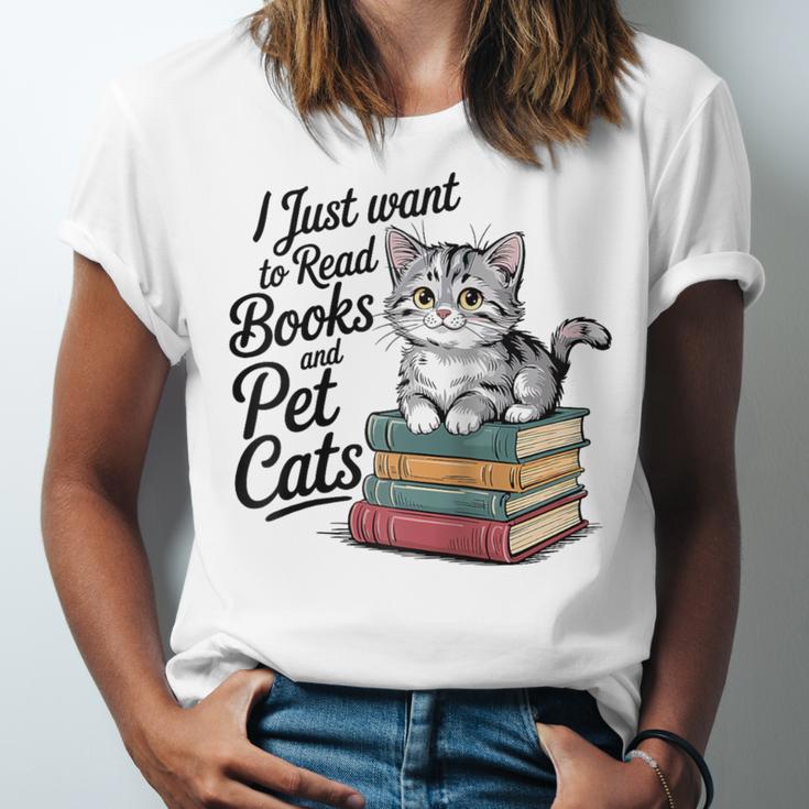 Vintage I Just Want To Read Books And Pet Cats Cat Raglan Baseball Tee Unisex Jersey T-Shirt