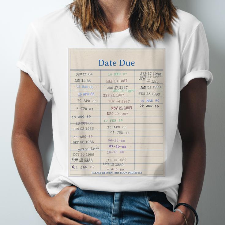 Vintage Library Due Date Card For Book Lovers Librarians Unisex Jersey T-Shirt Vintage Library Due Date Card For Book Lovers Librarians Unisex Jersey T-Shirt
