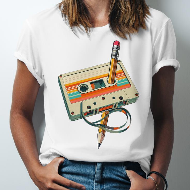 Vintage Pencil Rewind Cassette Tape Nostalgia Party 80s 90s Premium Unisex Jersey T-Shirt