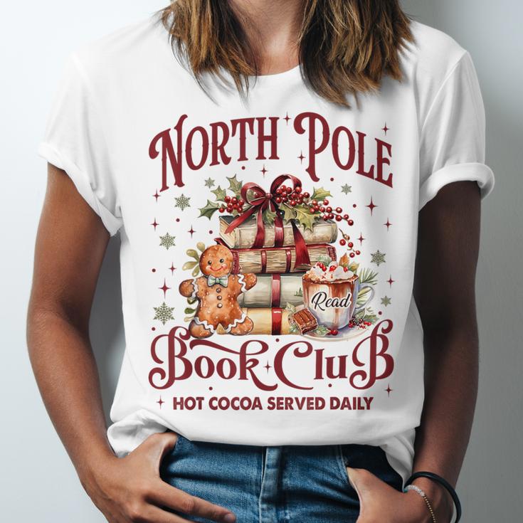 Vintage Retro North Pole Book Club Hot Cocoa Unisex Jersey T-Shirt
