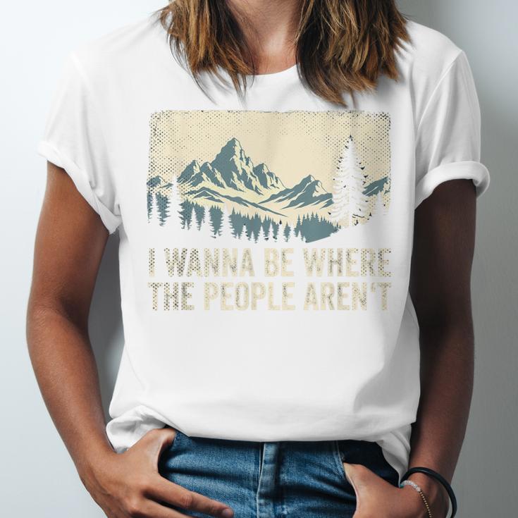 I Wanna Be Where The People Arent Hiking Camping Introvert Unisex Jersey T-Shirt