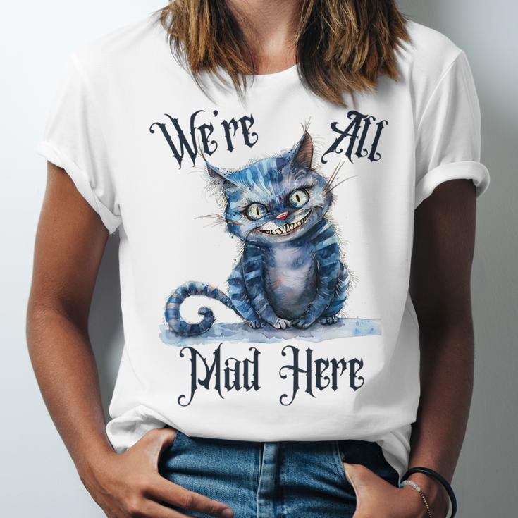 We'Re All Mad Here Cheshire Cat Alice Wonderland Book Kids Unisex Jersey T-Shirt