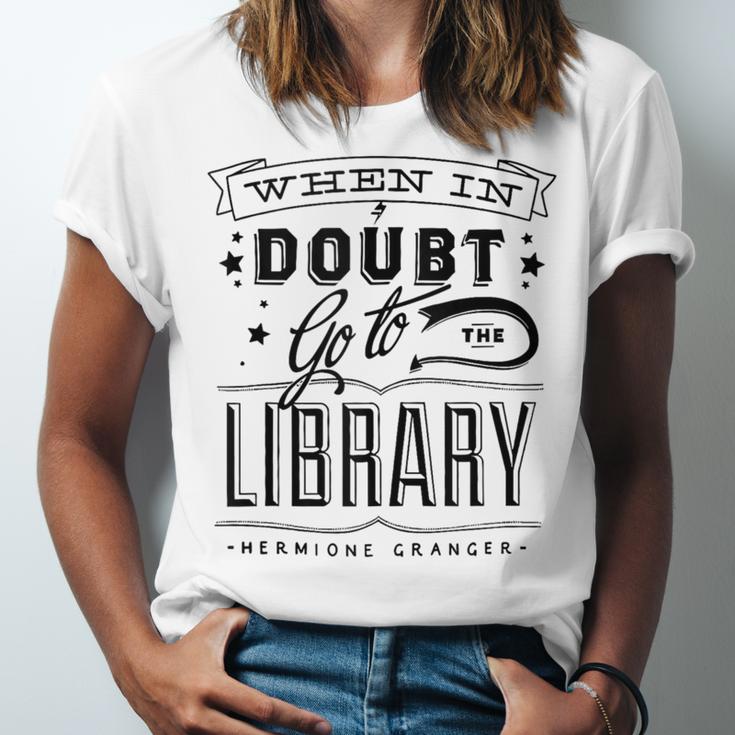 When In Doubt Go To The Library Teacher Vintage Book Lovers Unisex Jersey T-Shirt