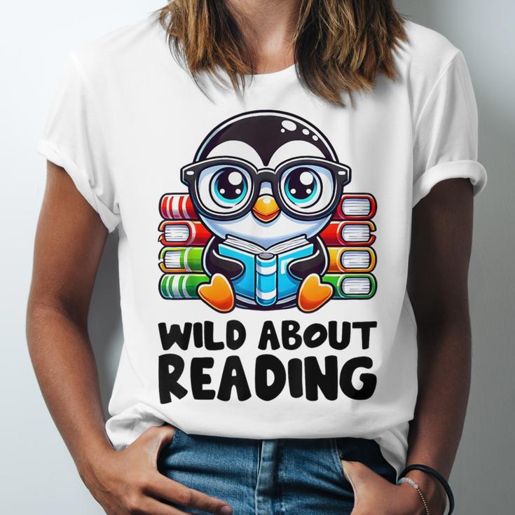 Wild About Reading Book Lover Penguin Unisex Jersey T-Shirt Wild About Reading Book Lover Penguin Unisex Jersey T-Shirt