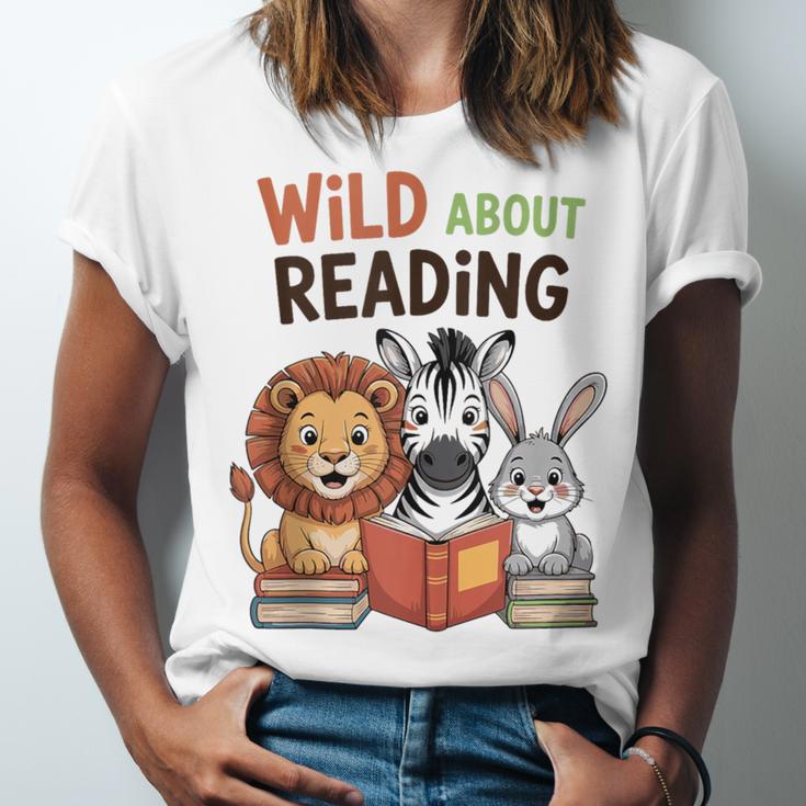 Wild About Reading Zoo Animals For Bookworm Book Reader Unisex Jersey T-Shirt Wild About Reading Zoo Animals For Bookworm Book Reader Unisex Jersey T-Shirt
