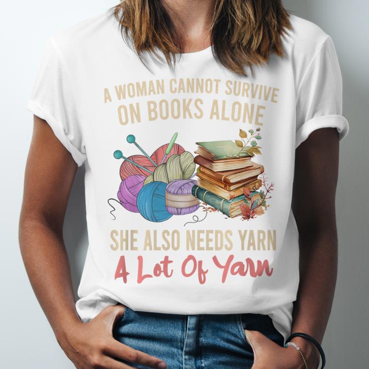 A Woman Cannot Survive On Books Alone She Needs Yarn Crochet Premium Tri-Blend Unisex Jersey T-Shirt A Woman Cannot Survive On Books Alone She Needs Yarn Crochet Premium Tri-Blend Unisex Jersey T-Shirt