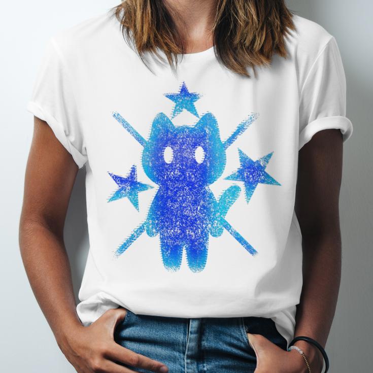 Yk2 Grunge Earthy Blue Cat With Stars Tomboy 90s Nostalgia Premium Tri-Blend Unisex Jersey T-Shirt