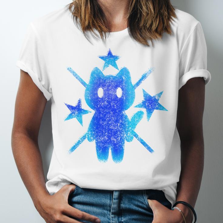 Yk2 Grunge Earthy Blue Cat With Stars Tomboy 90s Nostalgia Unisex Jersey T-Shirt Yk2 Grunge Earthy Blue Cat With Stars Tomboy 90s Nostalgia Unisex Jersey T-Shirt