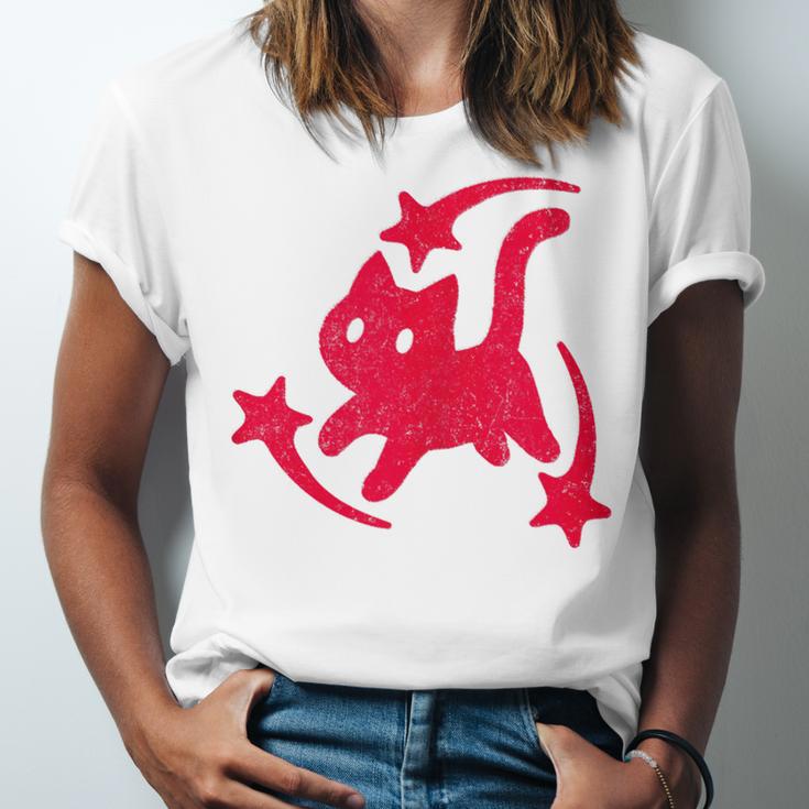 Yk2 Grunge Scary Cat With Shooting Stars 90s Nostalgia Unisex Jersey T-Shirt