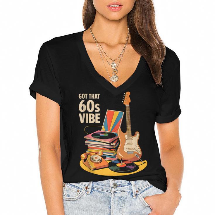 1960s 60s Reunion Nostalgia Memories Music School Grew Up Women's Jersey Short Sleeve Deep V-Neck Tshirt