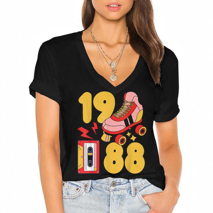 1988 Retro Raised On 80s Music Old School Nostalgia Punk Women's Jersey Short Sleeve Deep V-Neck Tshirt