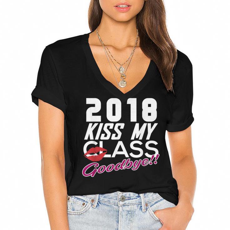 2018 Kiss My Class Goodbye Graduation Women's Jersey Short Sleeve Deep V-Neck Tshirt				