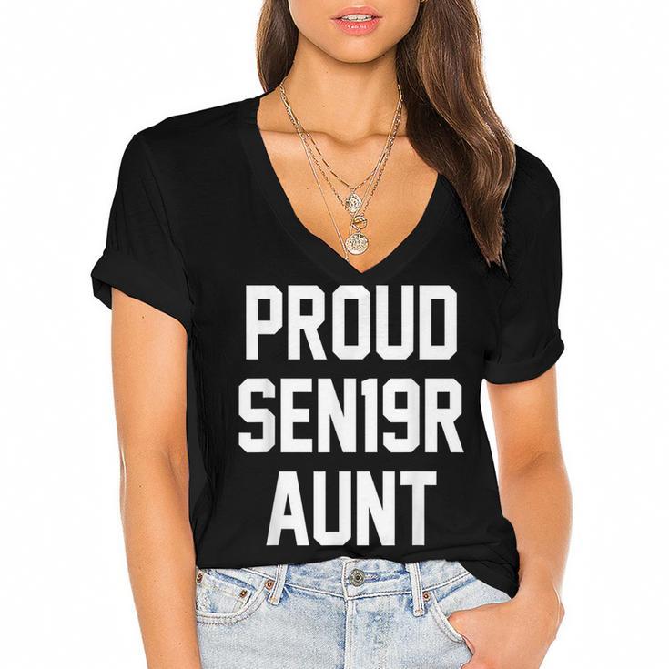2019 Senior Aunt SEN19R Class Graduation Party T Shirt Women's Jersey Short Sleeve Deep V-Neck Tshirt				