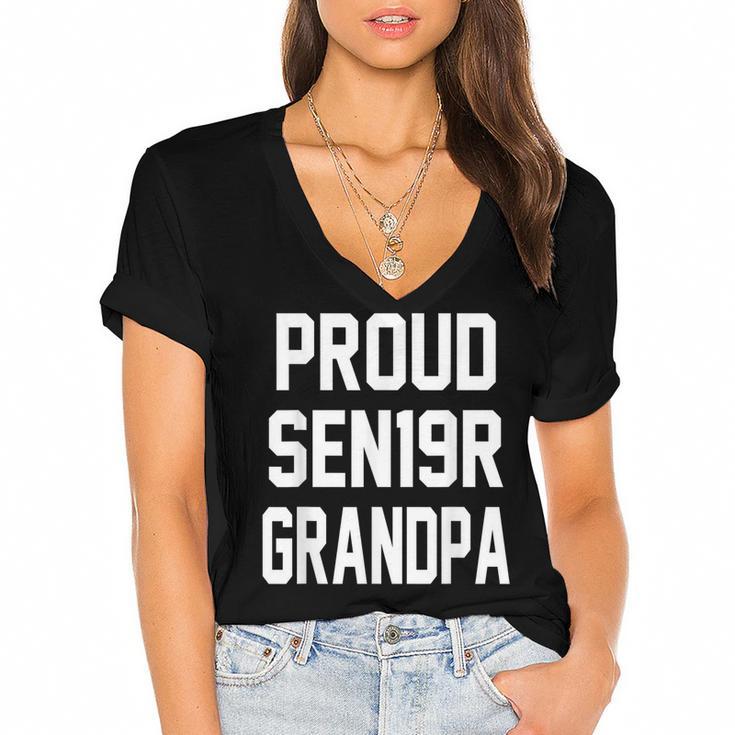 2019 Senior Grandpa SEN19R Class Graduation Party T Shirt Women's Jersey Short Sleeve Deep V-Neck Tshirt				