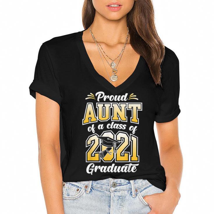 2021 Graduation Shirts For Family 2021 Graduation For Aunt Women's Jersey Short Sleeve Deep V-Neck Tshirt				