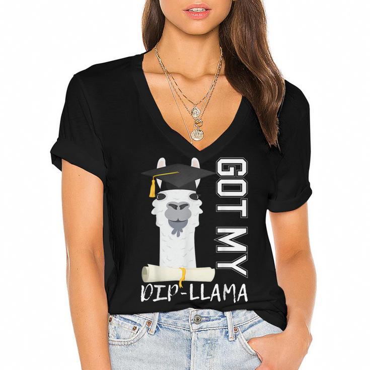 2022 Graduate Graduation For Him Her Got My Dip-Llama Women's Jersey Short Sleeve Deep V-Neck Tshirt				