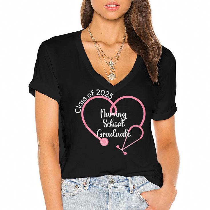 2025 Nursing School Graduate Nurse Graduation Women's Jersey Short Sleeve Deep V-Neck Tshirt				